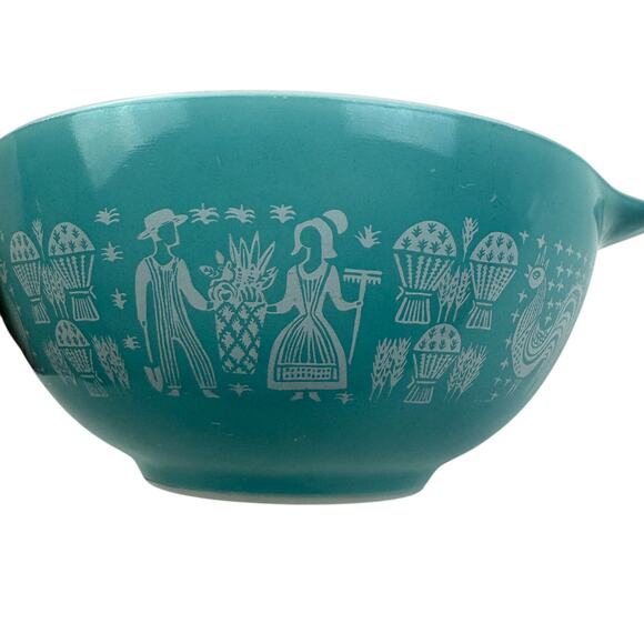 Vintage Pyrex Amish Butterprint Cinderella Mixing Bowl #442 1 1/2 QT Turq/White - Picture 7 of 9